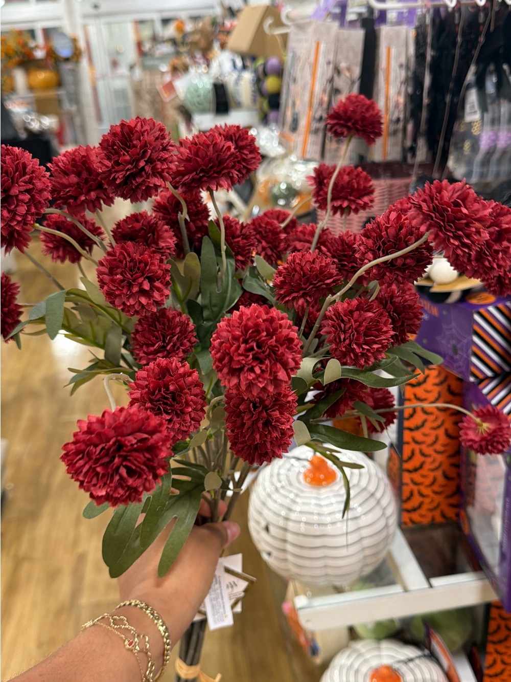 Deep Red Faux Pom-Pom Floral Bouquet - Home Accents